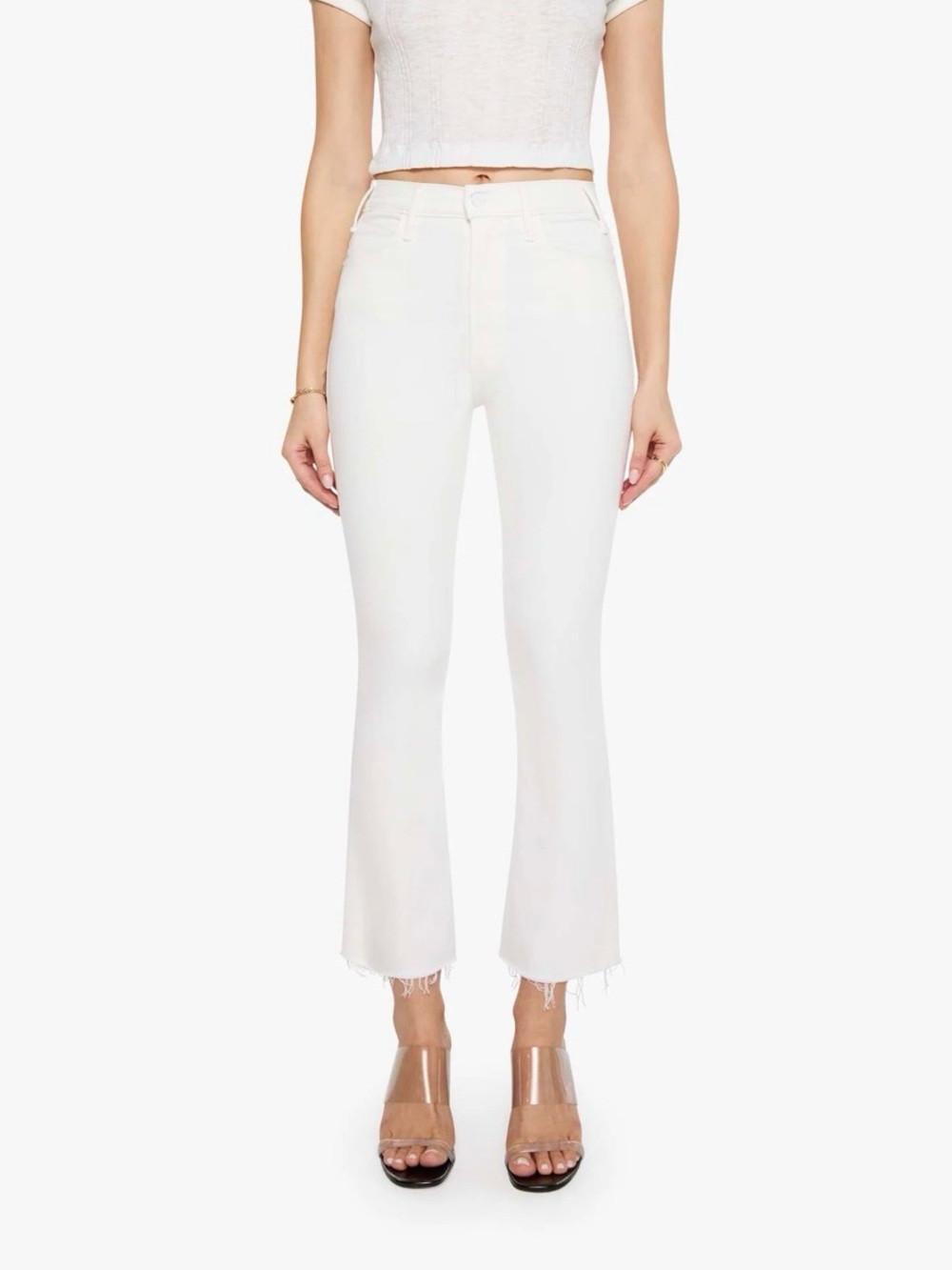 MOTHER White The Hustler Ankle Fray Jeans
